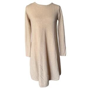 Nomadico Mongolian Cashmere Sweater Dress Crew Neck Long Sleeve Beige S Mini